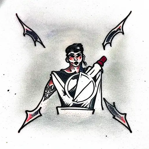 justice tarot card with dagger tattoo design idea