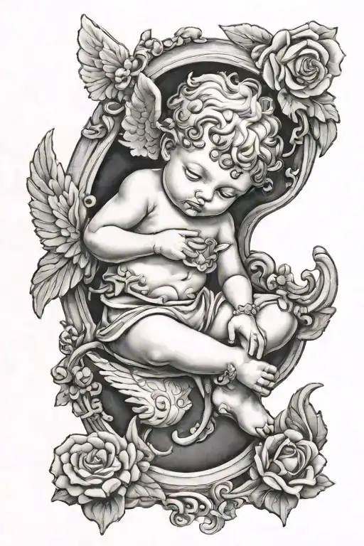 cherub watching tattoo design idea