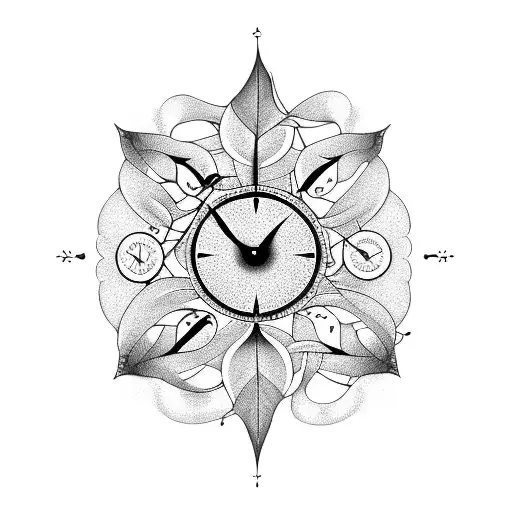 Broken Clock and Vines tattoo design idea