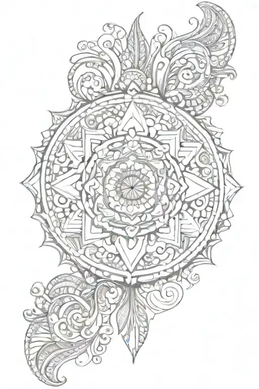 half mandala design incorporating symbols tattoo design idea