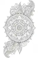 half mandala design incorporating symbols tattoo design idea