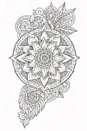 half mandala design incorporating symbols tattoo design idea