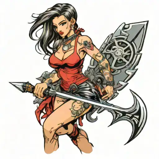 sexy girl and blade tattoo design idea