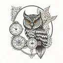 owl clock tiger geometric tattoo design idea