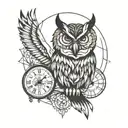owl clock tiger geometric tattoo design idea