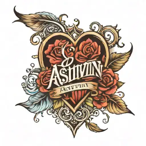 Ashwin name with heart and Jupiter  tattoo design idea
