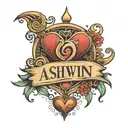 Ashwin name with heart and Jupiter  tattoo design idea