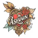 Ashwin name with heart and Jupiter  tattoo design idea