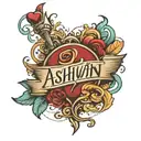 Ashwin name with heart and Jupiter  tattoo design idea