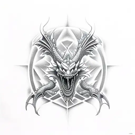 Design a geometric 3D dragon tattoo inspired by working out tattoo design idea