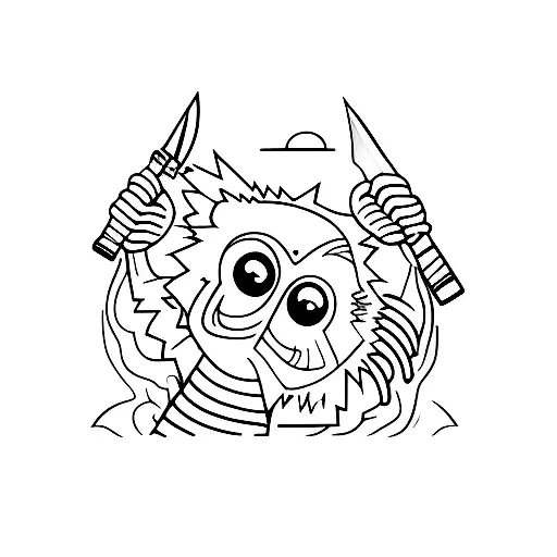 A colored lemur holding a knife in his hand tattoo design idea