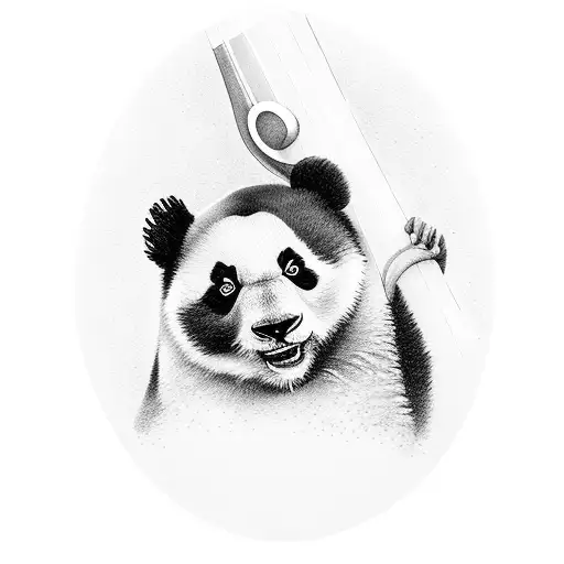 A dotwork tattoo of a panda bear playing a traditional Jamaican instrument tattoo design idea