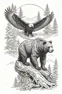 bear and eagle forest scene tattoo design idea