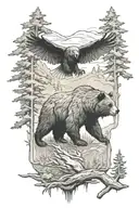 bear and eagle forest scene tattoo design idea