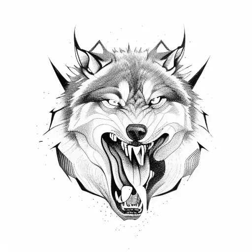 snarling wolf standing over his mate tattoo design idea