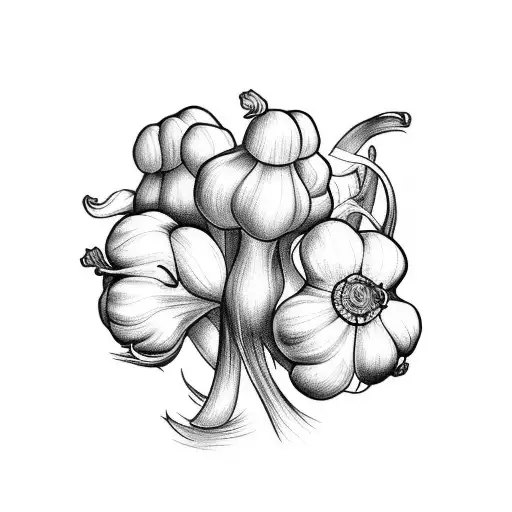 garlic bulbs and flowers tattoo design idea