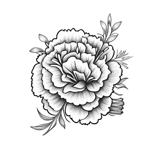 floral bouquet with carnations, marigold and rosemary  tattoo design idea