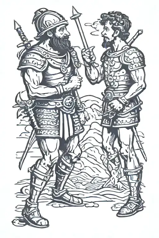 David and goliath facing each other tattoo design idea