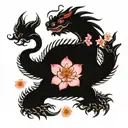 A JAPANESE DRAGON, KOREAN FLAG, LOTUS FLOWER, CHERRY BLOSSOM. tattoo design idea