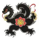 A JAPANESE DRAGON, KOREAN FLAG, LOTUS FLOWER, CHERRY BLOSSOM. tattoo design idea