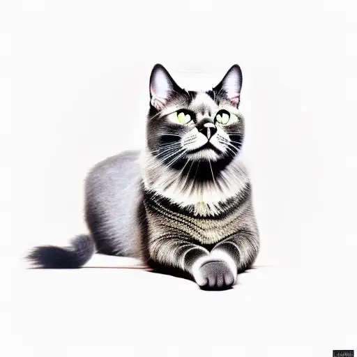 smokey style black cat with paws out stretched in front of them and crossed. side view  tattoo design idea