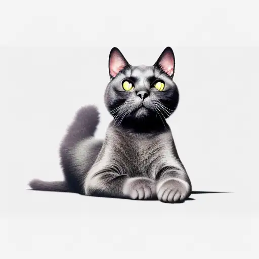  black cat made of smoke with paws out stretched in front of them and crossed. side view  tattoo design idea