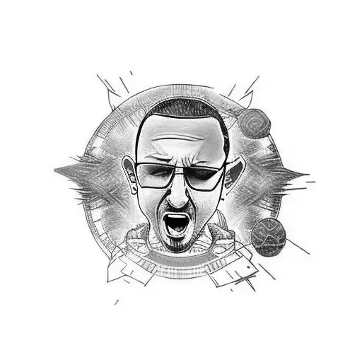Screaming in mic Chester Bennington, deep space, more blue tattoo design idea