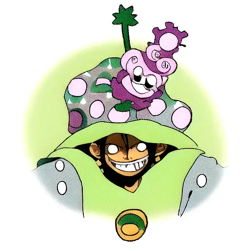 brook from one-piece with green somkey background  tattoo design idea