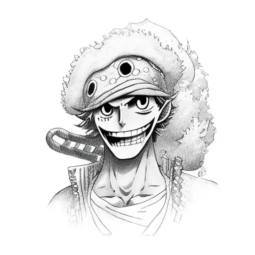 brook from one-piece with green somkey background  tattoo design idea
