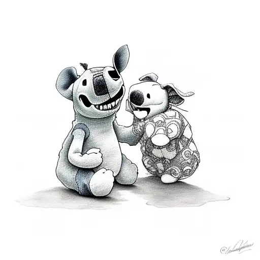 stitch cuddling a teddy bear tattoo design idea