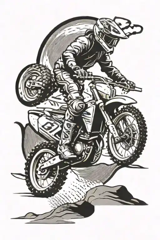 A creative tattoo of a dirt bike racing through sand dunes with a car in the background tattoo design idea