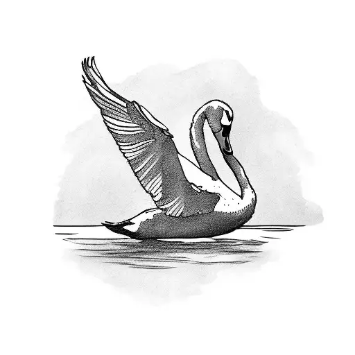 a swan landing on water viewed from the front tattoo design idea