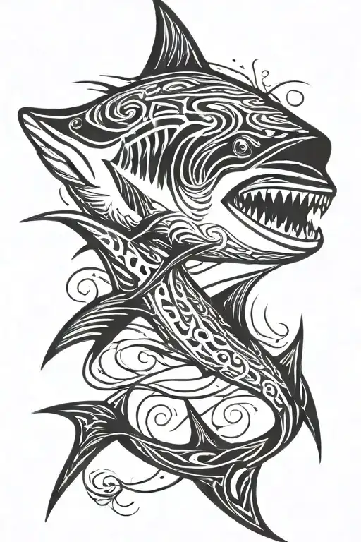 mako shark swimming tattoo design idea