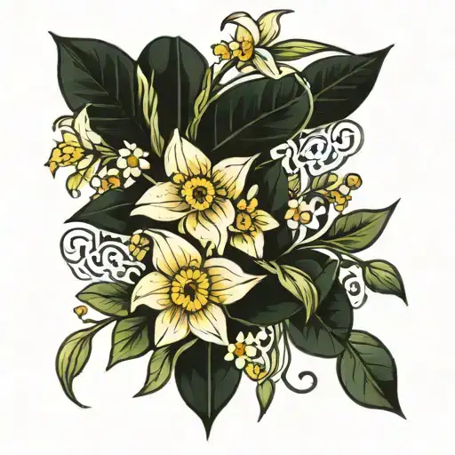 daffodils, vines, daisys tattoo design idea