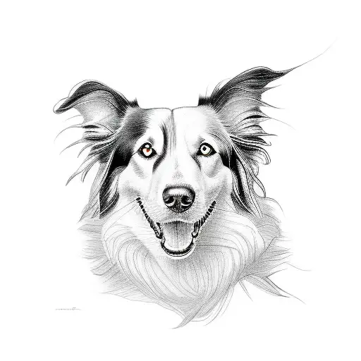 Black Border Collie with white feet tattoo design idea