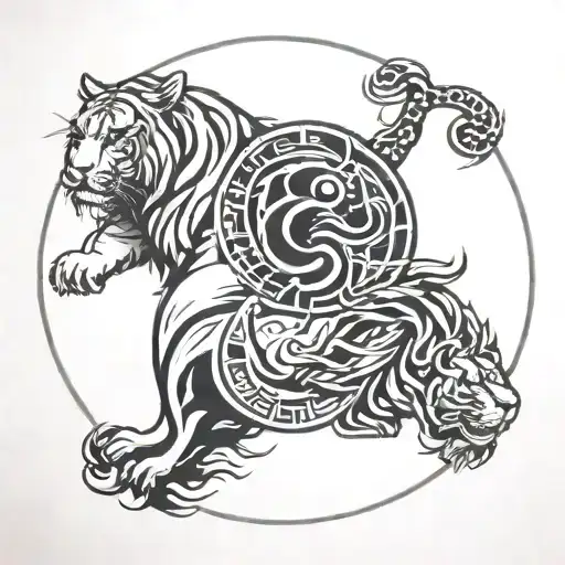 lion tiger yin yang symbol made tattoo design idea