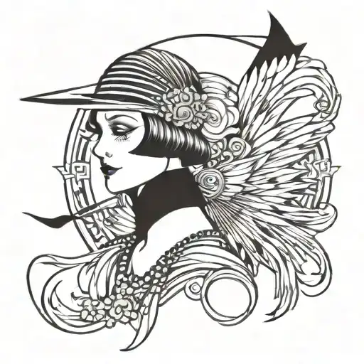 art deco flapper girl tattoo design idea