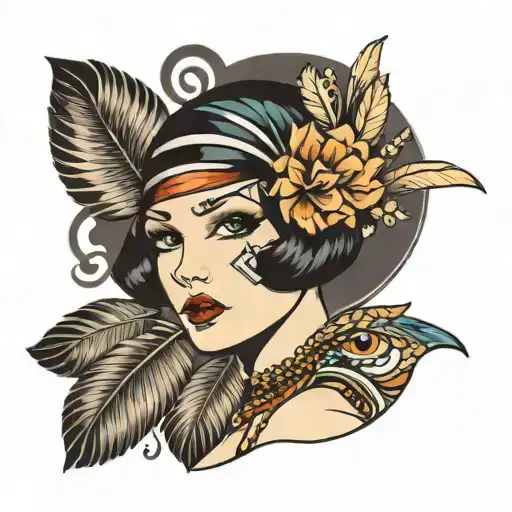 art deco flapper girl tattoo design idea
