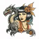 flapper girl with a dragon  tattoo design idea