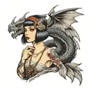 flapper girl with a dragon  tattoo design idea