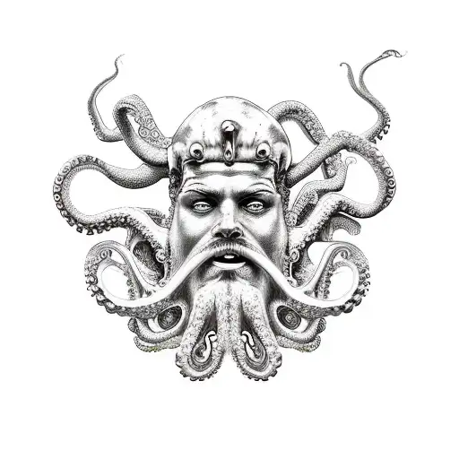  Poseidon with an octopus beard tattoo design idea