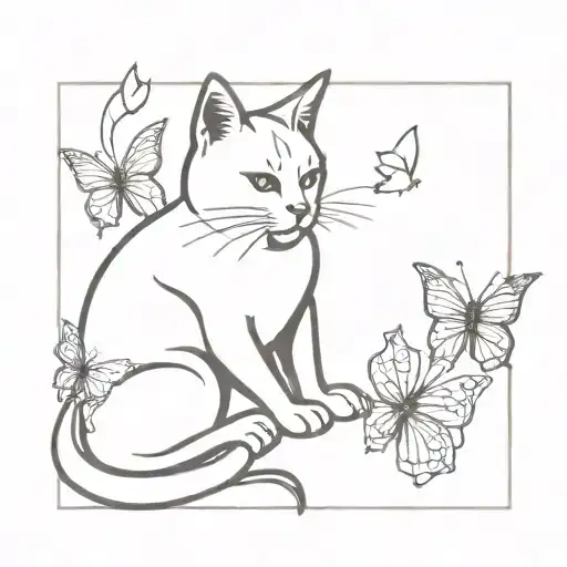 cat pawing at butterfly  tattoo design idea