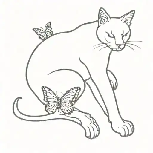 cat pawing at butterfly   tattoo design idea
