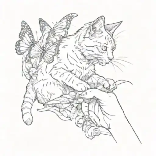 cat pawing at butterfly  tattoo design idea