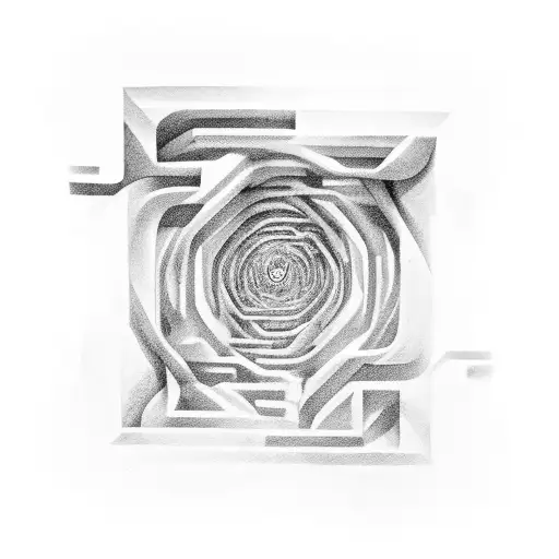 Realistic depiction of a mind twisting into a labyrinth tattoo design idea