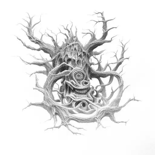  realistic, terrifying monster, attacks mental labyrinths  tattoo design idea
