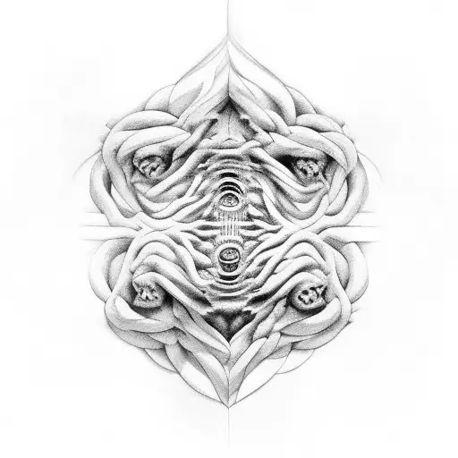 Realistic  monster depiction of a mind twisting into a labyrinth tattoo design idea