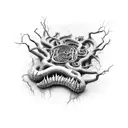  realistic, terrifying monster, attacks mental labyrinths  tattoo design idea