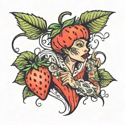 strawberry person playing tattoo design idea
