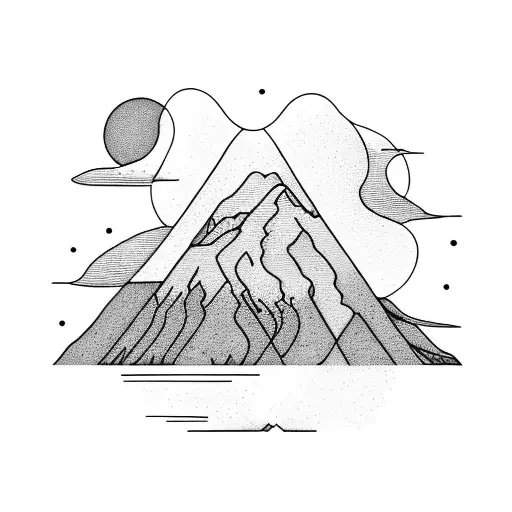 El Teide, sol y ola del mar tattoo design idea